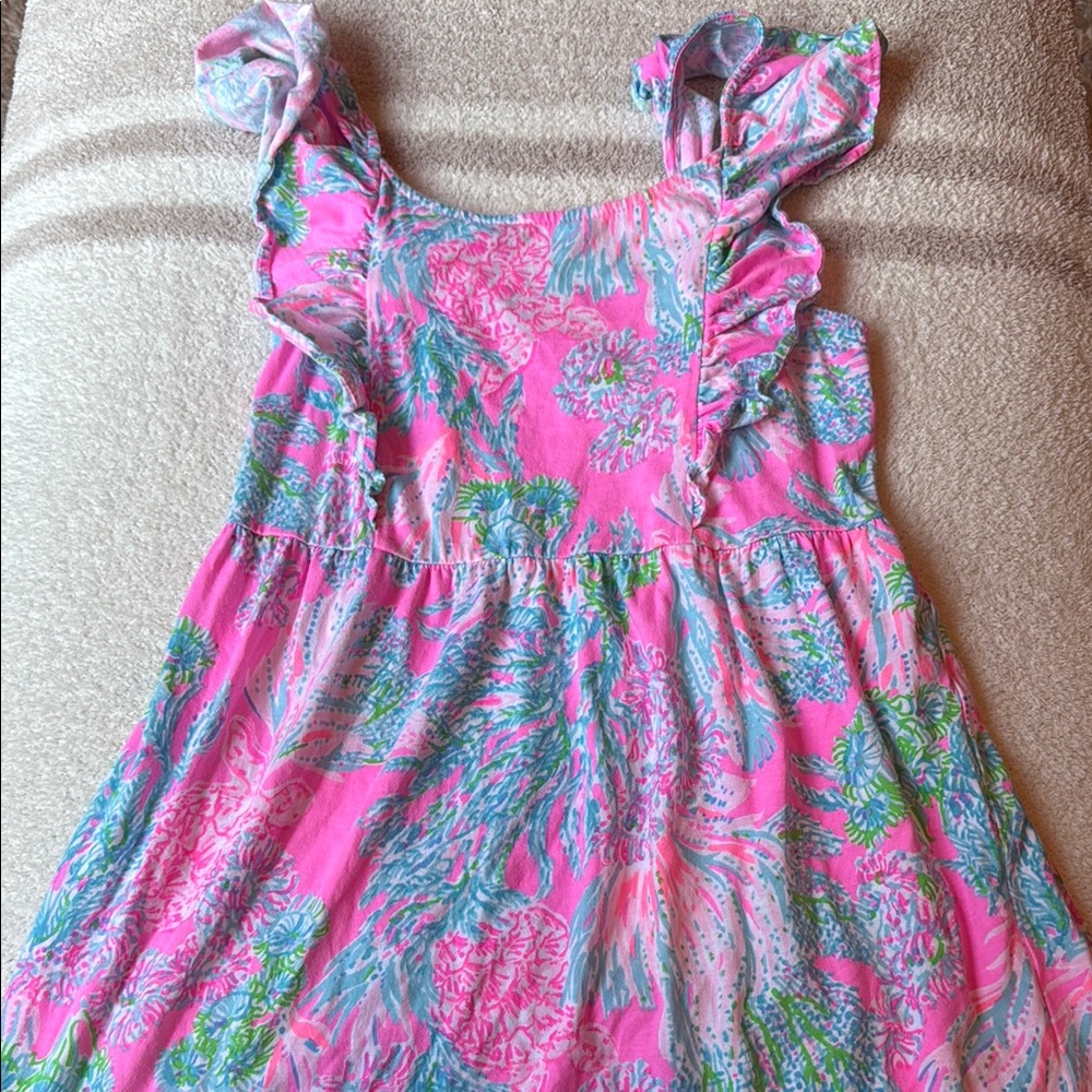 Lilly Pulitzer Pink and Blue Kids Dress with Ruffles